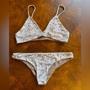 Acacia Swimwear Java Rose Patterned Bikini in Cream and Tan